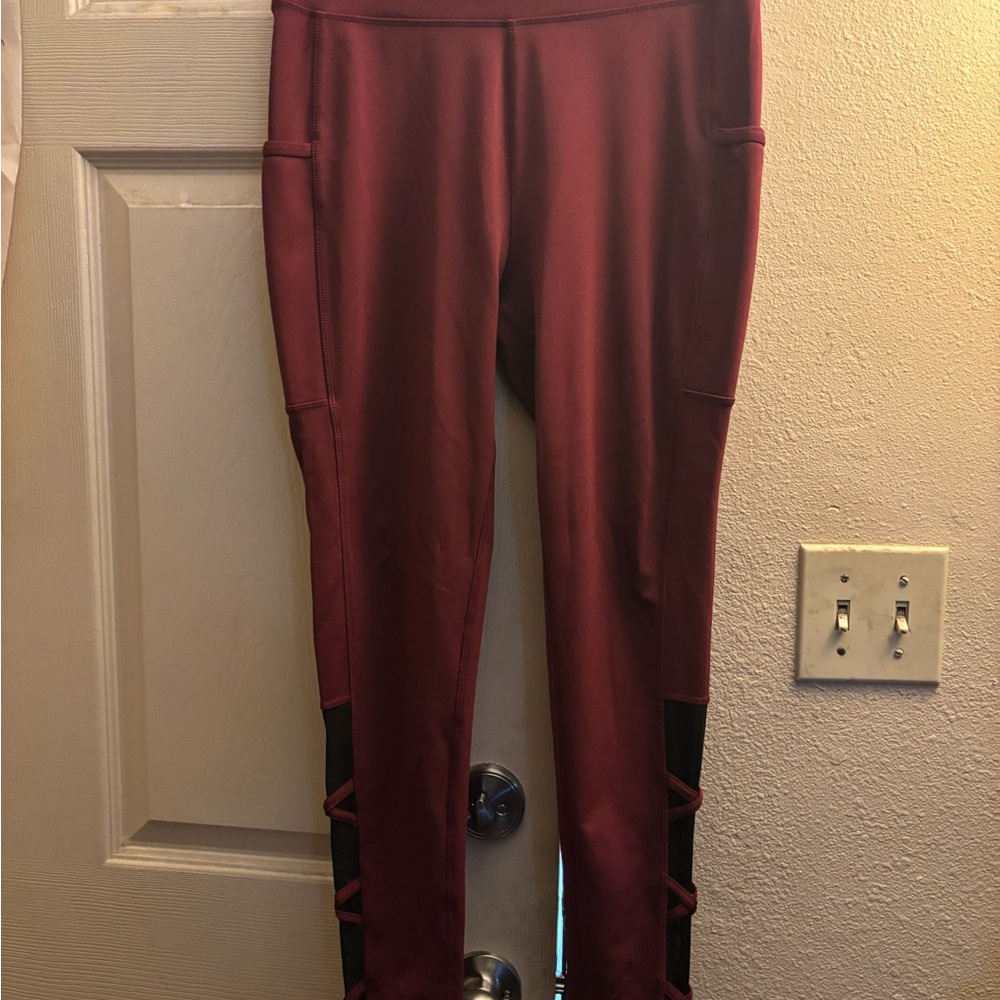 Red and Black Leggings with Side Pockets